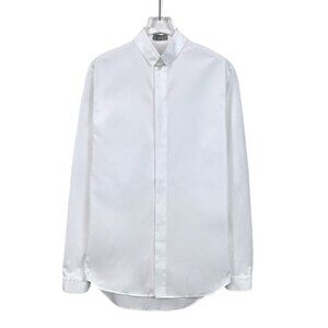 Dior White Cotton Lapel Long-Sleeved Shirt 37